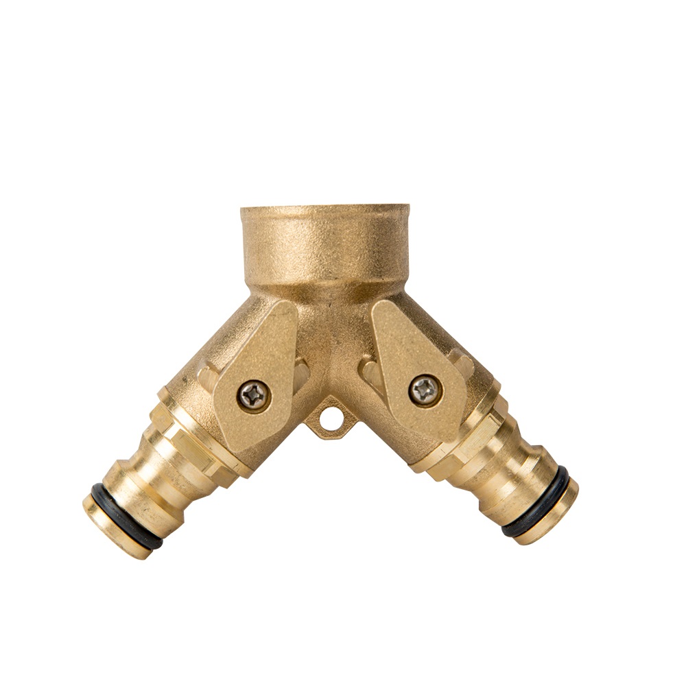 ZS800-1012:Brass 2-Way Hose Splitter With Nipple Connector